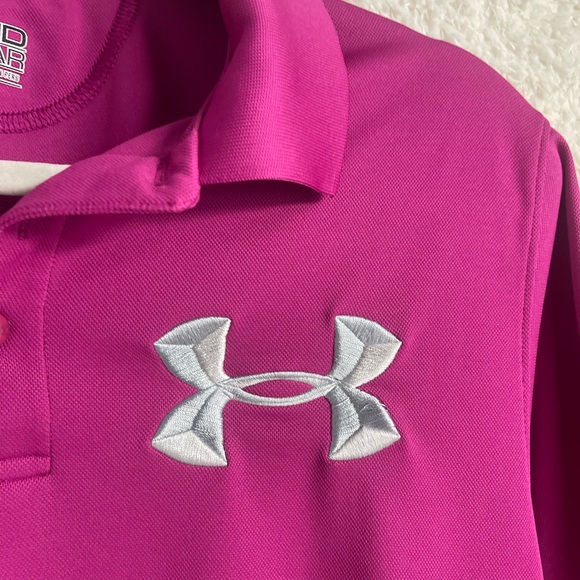 Under Armour pink button polo. Cool wear material. Size  medium. - Picture 1 of 8
